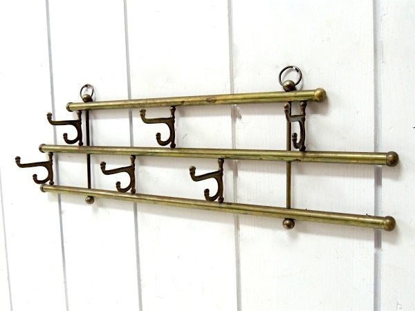 ミッドセンチュリー・真鍮製・折り畳み式・ヴィンテージ・ウォールフック・ハットラック・コートフック