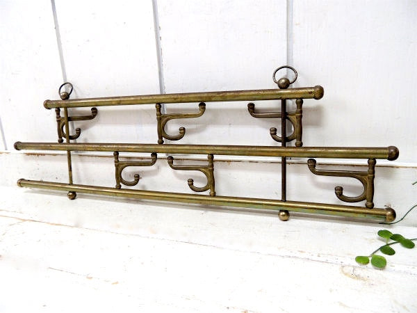 ミッドセンチュリー・真鍮製・折り畳み式・ヴィンテージ・ウォールフック・ハットラック・コートフック