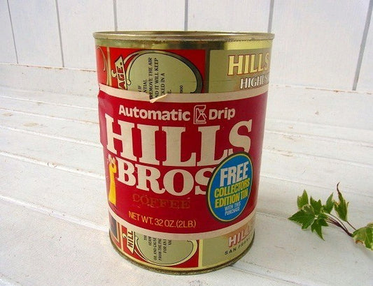 【HILLS BROS】ヒルスコーヒー・紙ラベル付きヴィンテージ・限定コーヒー缶/ティン缶 USA