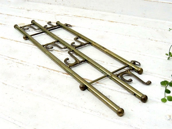 ミッドセンチュリー・真鍮製・折り畳み式・ヴィンテージ・ウォールフック・ハットラック・コートフック
