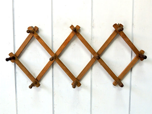 ノスタルジック・木製・壁掛け・伸縮式・ヴィンテージ・ハットラック・コートフック・ウォールフック