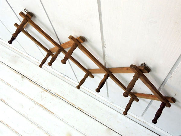 ノスタルジック・木製・壁掛け・伸縮式・ヴィンテージ・ハットラック・コートフック・ウォールフック