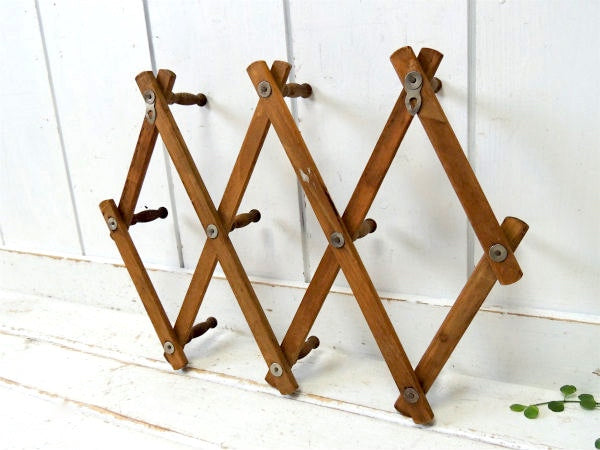 ノスタルジック・木製・壁掛け・伸縮式・ヴィンテージ・ハットラック・コートフック・ウォールフック