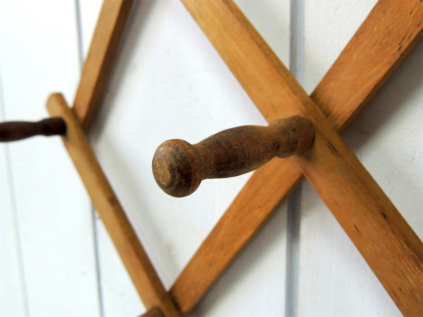 ノスタルジック・木製・壁掛け・伸縮式・ヴィンテージ・ハットラック・コートフック・ウォールフック