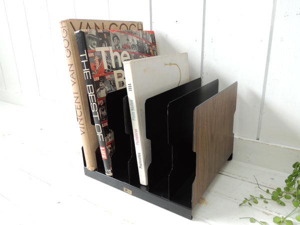 FRESNO.CALIF ウッド柄 メタル製 ビンテージ 書類スタンド ブックスタンド USA