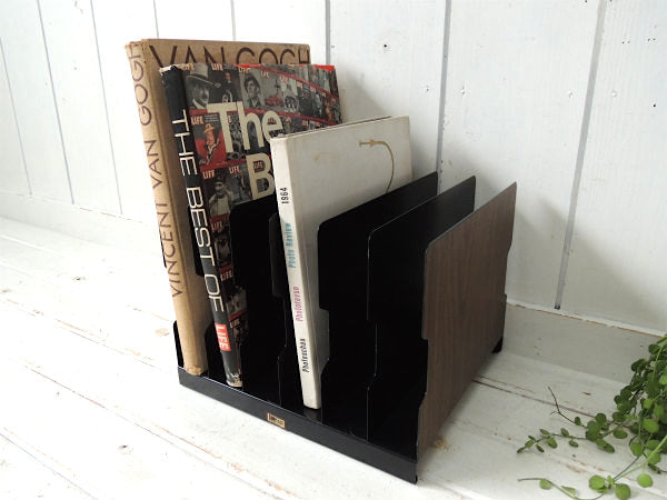 FRESNO.CALIF ウッド柄 メタル製 ビンテージ 書類スタンド ブックスタンド USA