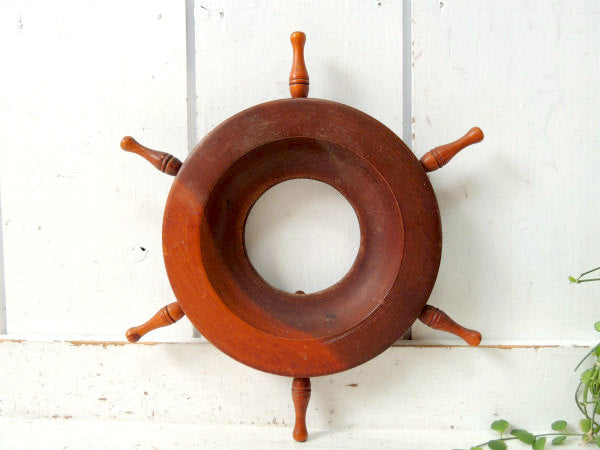 マリン・船・舵輪型・木製・アンティーク・ウォールデコ・壁飾り・インテリア・店舗ディスプレイ USA