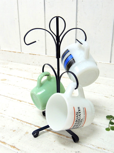 ネイビー・紺色・ヴィンテージ・アイアン製・マグツリー・マグカップホルダー 4客用