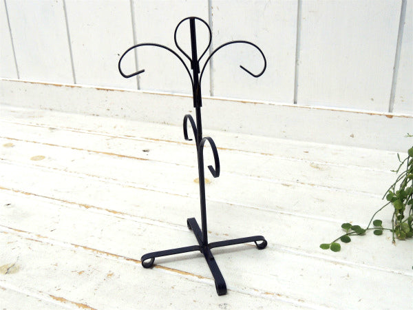 ネイビー・紺色・ヴィンテージ・アイアン製・マグツリー・マグカップホルダー 4客用