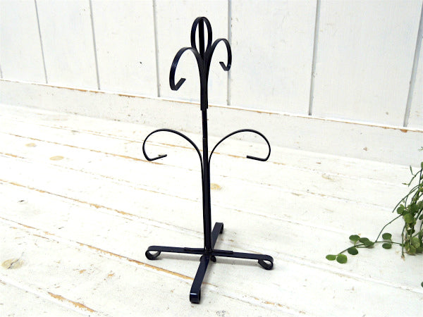 ネイビー・紺色・ヴィンテージ・アイアン製・マグツリー・マグカップホルダー 4客用