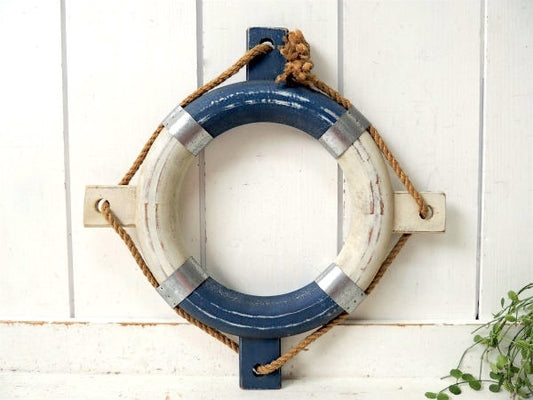 マリン インテリア ディスプレイ・編み込みロープ・ヴィンテージ・浮き輪・ライフブイ・看板 ブイ US