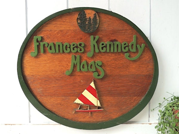 フランシス・ケネディ・ヨット・手彫り・ヴィンテージ・木製・ウッドサイン・インテリア・ウォールデコ