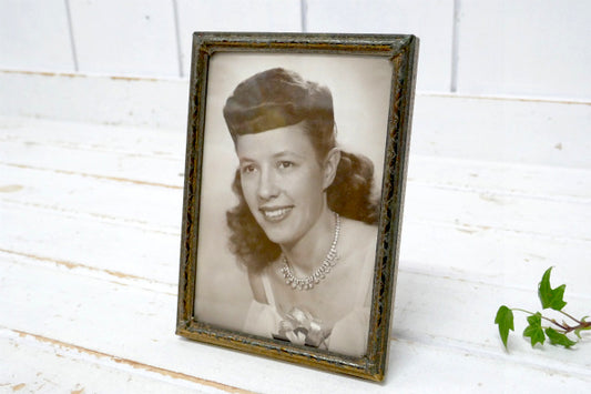 モノクロ 写真入り ゴールドトーン アンティーク 卓上 フォトフレーム 額縁 写真立て USA