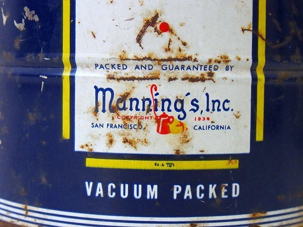 【Manning's COFFEE】ブリキ製・ヴィンテージ・コーヒー缶/ティン缶 USA