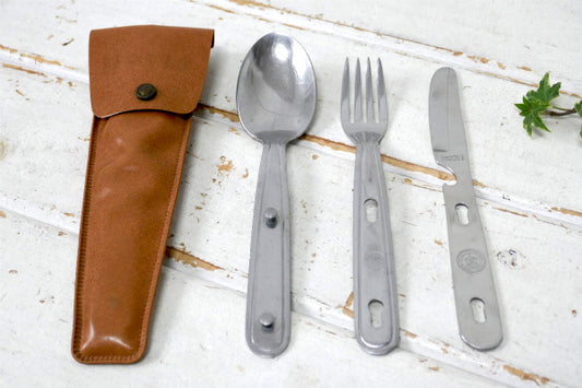 USA ボーイスカウト ケース付き 50s ビンテージ カトラリーセット スプーン ナイフ フォーク アウトドア キャンプ