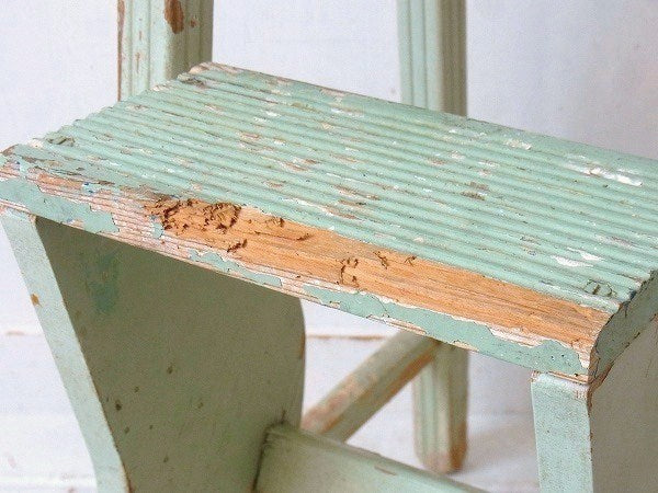 アンティーク・ミントグリーン色・木製・脚立・ステップツール/ラダー/椅子/USA