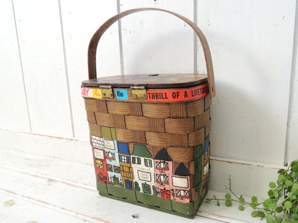 【Caro-Nan】1974年・トラベルシリーズ・木製・アンティーク・カロナンバスケット/カゴバッグ