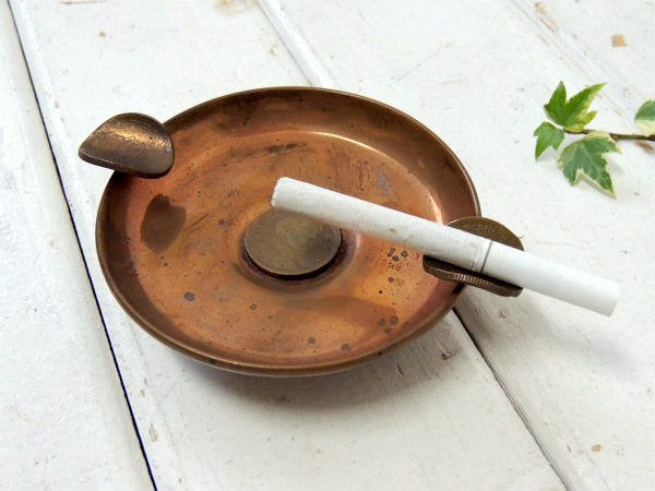 チリ共和国・REPLBLICA DE CHILE・コイン付・銅製・ヴィンテージ・灰皿・アシュトレイ