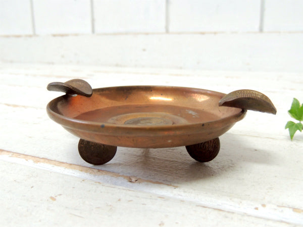 チリ共和国・REPLBLICA DE CHILE・コイン付・銅製・ヴィンテージ・灰皿・アシュトレイ