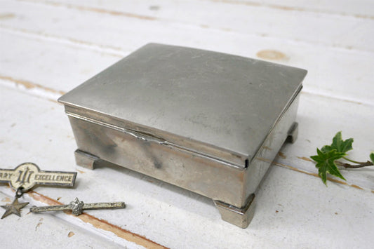 アールデコ シルバープレート 脚付き ヴィンテージ トリンケットボックス 宝石箱 ジュエリーボックス