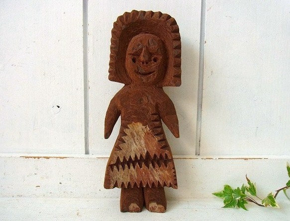 インディアン・少女の木彫り・ヴィンテージ・ドール/人形/ネイティブ