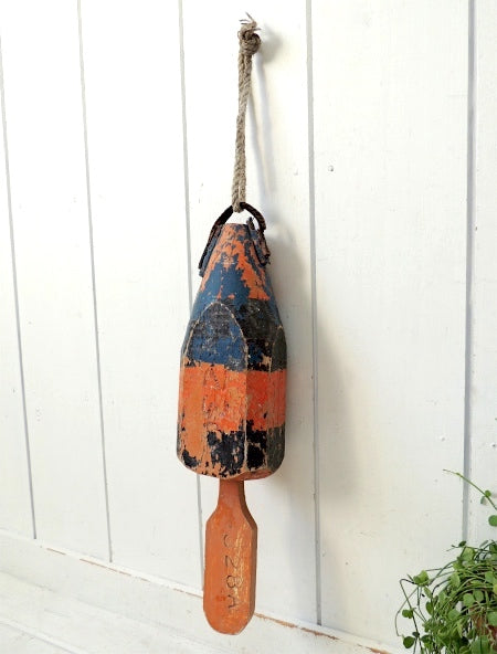 シャビー・マリン・ナンバー入り・木製・ヴィンテージ・ロブスター・ブイ・トラップ・浮き・インテリア