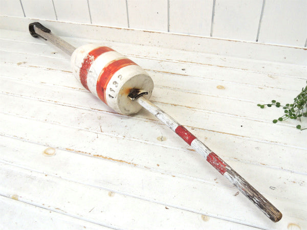 マリン・ナンバー入り・白×赤・ビッグサイズ・木製・ヴィンテージ・ロブスター・ブイ・トラップ・浮き