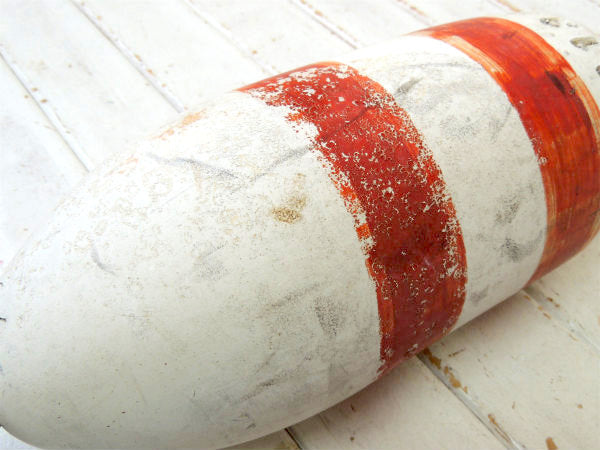 マリン・ナンバー入り・白×赤・ビッグサイズ・木製・ヴィンテージ・ロブスター・ブイ・トラップ・浮き