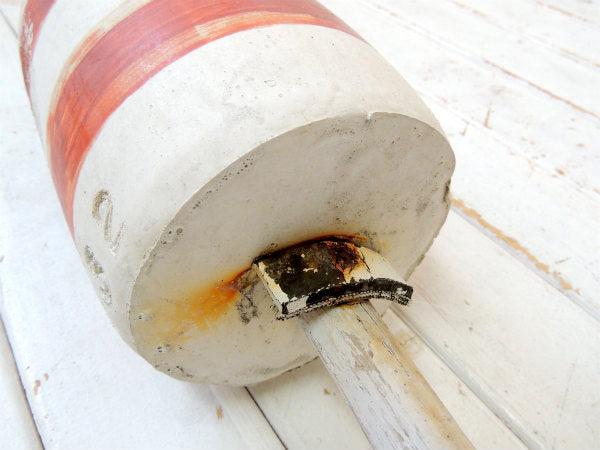 マリン・ナンバー入り・白×赤・ビッグサイズ・木製・ヴィンテージ・ロブスター・ブイ・トラップ・浮き