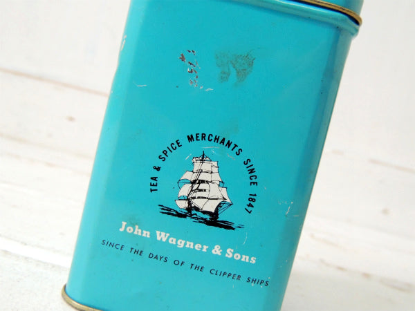 【John Wagner&Sons】ターコイズブルー・紅茶のヴィンテージ・ティン缶/ブリキ缶