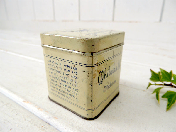 【Whitehall】アイボリー色・タバコの小さなアンティーク・ティン缶/タバコ缶 USA
