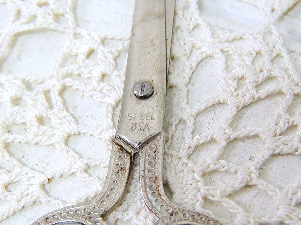 【USA・スチール製・模様入り】小さなヴィンテージ・シザー・はさみ/ハサミ