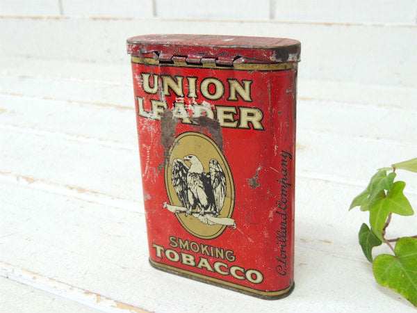 【UNION LEADER】イーグル柄・赤色・アンティーク・OLD・タバコ缶/ブリキ缶 USA
