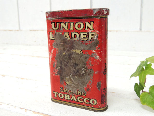 【UNION LEADER】イーグル柄・赤色・アンティーク・OLD・タバコ缶/ブリキ缶 USA