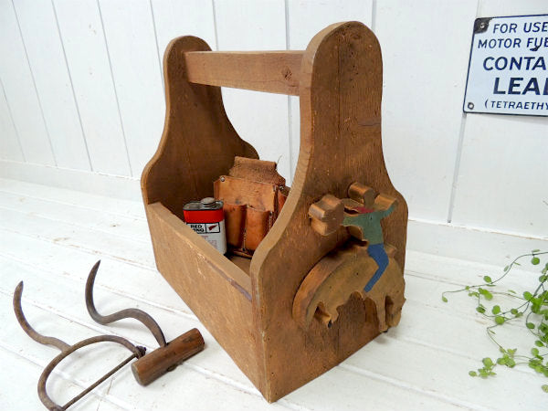 US カウボーイ&ロデオ ウエスタン 木製・ヴィンテージ・ツールボックス キャリーケース 工具箱