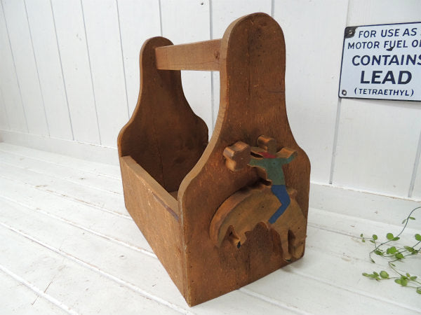 US カウボーイ&ロデオ ウエスタン 木製・ヴィンテージ・ツールボックス キャリーケース 工具箱