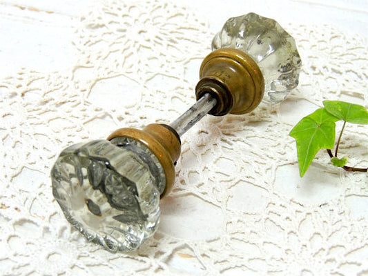 12角形・ガラス製 アンティーク・ドアノブ ドアパーツ 建材 インテリア USA