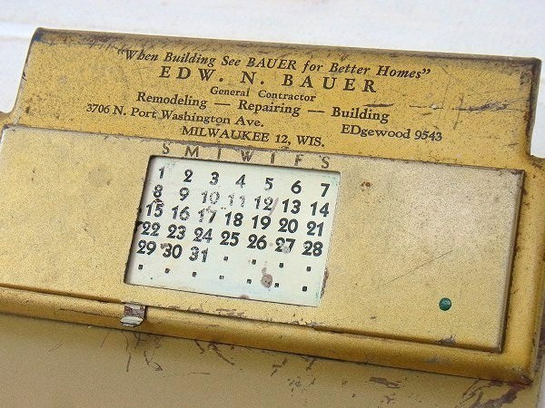 カレンダー付きのメタル製・ノベルティ・アンティーク・バインダー/クリップボード USA