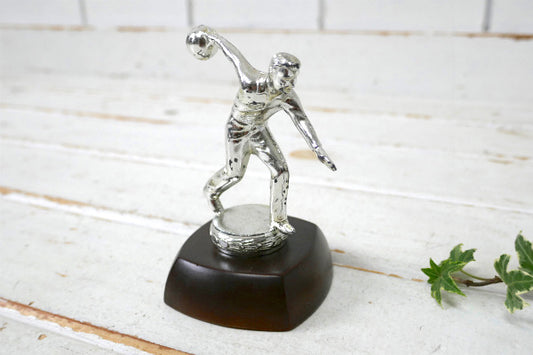 ボウリング レトロ 木製×メタル製 ヴィンテージ トロフィー オブジェ 飾り インテリア USA