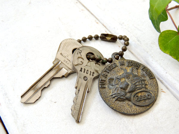 【エッソ・ESSO】TIGER・アドバタイジング・ヴィンテージ・キーホルダー・USA鍵2本・KEY