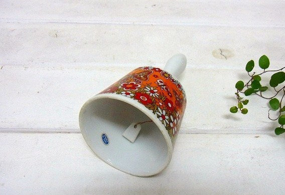 陶器製・蝶々&花柄・デッドストック・ヴィンテージ・ベル/呼び鈴(オレンジ)