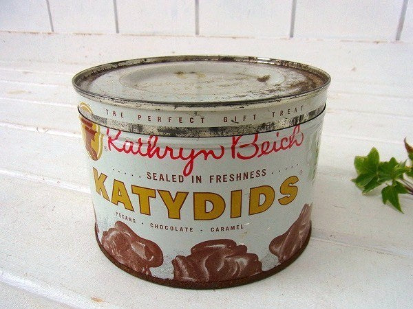 キャンディのフタ付きヴィンテージ・ティン缶/ブリキ缶/キャンディ缶 USA