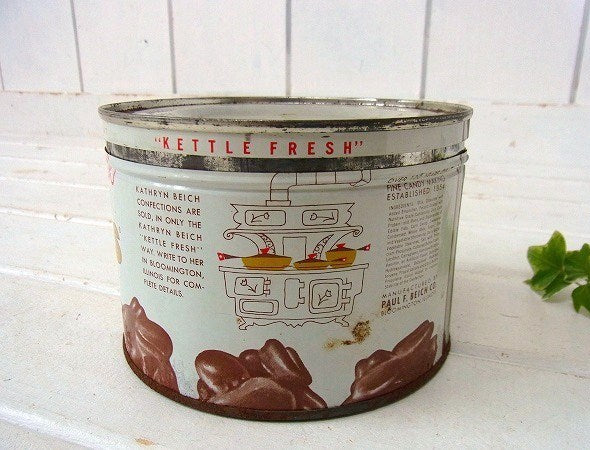 キャンディのフタ付きヴィンテージ・ティン缶/ブリキ缶/キャンディ缶 USA