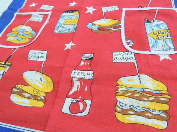 【American Snacks】ハンバーガー&ホットドック・ジャンクフード柄・エプロン/コットン製