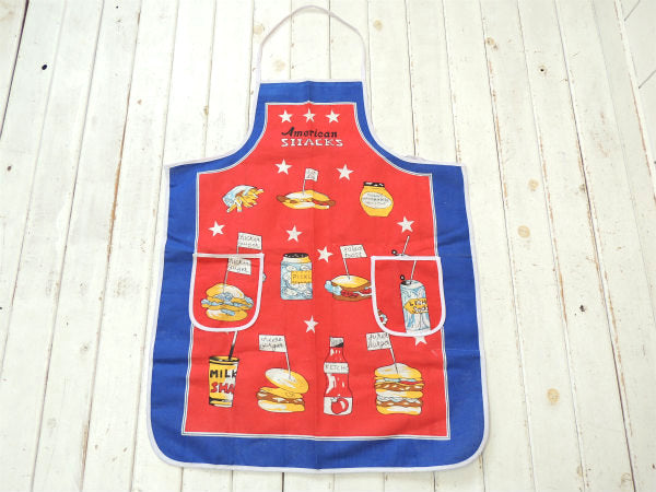 【American Snacks】ハンバーガー&ホットドック・ジャンクフード柄・エプロン/コットン製