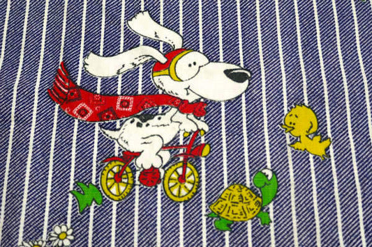 犬 キャラクター デニム スポーツ柄 デッドストック ヴィンテージ ファブリック 生地 テキスタイル