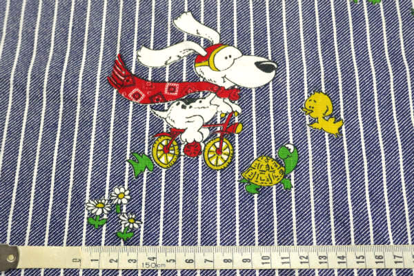 犬 キャラクター デニム スポーツ柄 デッドストック ヴィンテージ ファブリック 生地 テキスタイル