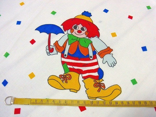 カラフル ピエロ柄 ヴィンテージ ユーズドシーツ (1/2)  ベッドシーツ USA