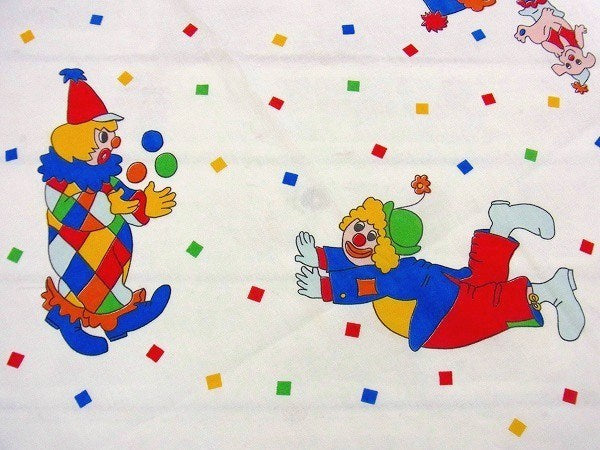 カラフル ピエロ柄 ヴィンテージ ユーズドシーツ (1/2)  ベッドシーツ USA