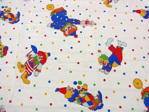 カラフル ピエロ柄 ヴィンテージ ユーズドシーツ (1/2)  ベッドシーツ USA